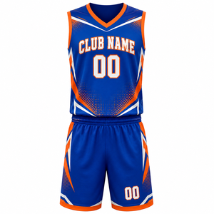 Uniforme de Baloncesto Personalizado Azul Rey y Naranja, Sublimado, Transpirable, de Poliéster, Unisex para Adultos - Product Image 1