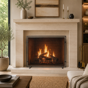Protector de Chimenea Metálico Contemporáneo de Marco Delgado, Malla Protectora Resistente al Calor y Chispas para Chimeneas Independientes - Product Image 1