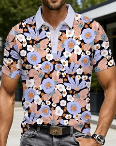 Men's Floral Print Short Sleeve Polo Shirt Casual Breathable Cotton Oxford Fabric Digital Printed Regular Fit - Product Image 2
