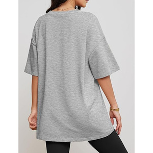 Camiseta Negra Oversize de Cuello Redondo para Mujer, Manga Corta, Corte Holgado, 100% Algodón Jersey, Color Sólido, Transpirable, para Todas las Temporadas - Product Image 5