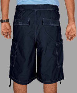 Men's Mid Waist Quick Dry Bermuda <b>Cargo</b> Shorts Solid Navy Blue Drawstring Casual Workout Shorts with Pockets - Product Image 4