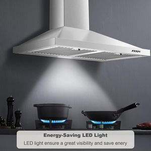 Cappa aspirante da parete da 30 pollici con o senza condotto, con filtri a deflettore in acciaio inossidabile e 3 velocità di ventilazione - Product Image 6