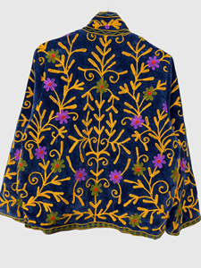 Veste en velours brodée à la main avec des motifs floraux, col mandarin, manches longues, taille plus, vêtements d'hiver pour adultes, style élégant - Product Image 4