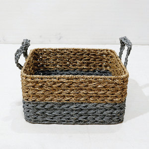 Artex Dong Thap Seagrass Storage Basket Organizer <b>Box</b> with Handles Two Tone Set - Product Image 4