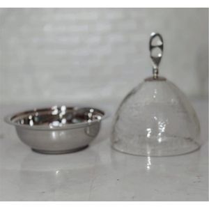 Moderno Juego de Vajilla de Acero Inoxidable para Servir Ensaladas de Frutas, Tazón con Tapa de Cristal en Forma de Campana, Tazón de Metal para Postres, para Fiestas en Casa y Bodas - Product Image 1