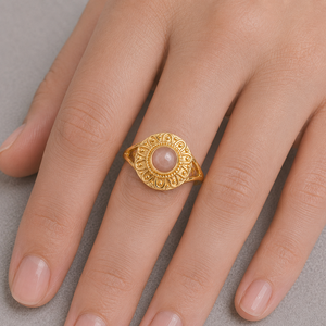 Natural Peach Moonstone Sunburst <b>Ring</b> Gold Tone Vintage Style Handmade Elegant Designer Jewelry <b>Statement</b> <b>Ring</b> for Women - Product Image 6