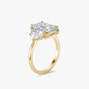 14KT Yellow Gold Emerald Cut Lab Grown Diamond Three Stone Engagement Ring For Women - Product Image 2