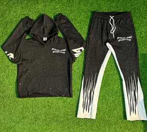 Ensembles personnalisés sérigraphie et broderie de détresse survêtements hommes ensembles deux pièces sweats à capuche survêtements pour hommes - Product Image 1