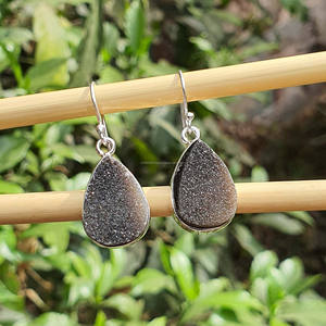Pendientes de lágrima de Plata de Ley 925 al por mayor, gota Druzy negra, gancho de oro hecho a mano, piedras preciosas naturales de oro para boda de mujer - Product Image 1