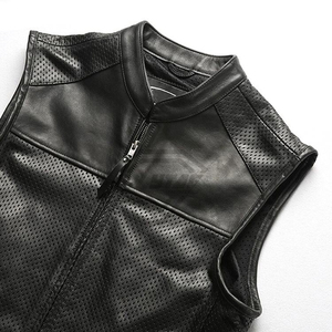 Chaleco de Cuero Genuino para Hombre, Estilo Motociclista, Cierre de Cremallera, Múltiples Bolsillos, Sin Mangas, Prenda Exterior Informal de Moda, OEM ODM - Product Image 2