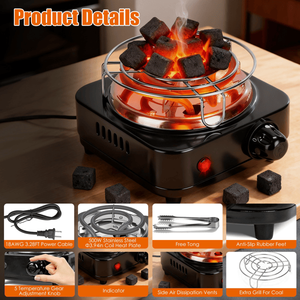 Bruciatore Elettrico a Carbone da 500W per Narghilè, Riscaldamento Rapido, 5 Livelli di Temperatura, Termostato di Sicurezza, Bobina in Acciaio Inossidabile, Grande Chicha - Product Image 2