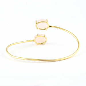 Natural rose quartz raw gemstone 18k gold plated <b>adjustable</b> cuff <b>bracelet</b> handcrafted open bangle brass metal statement jewelry - Product Image 6