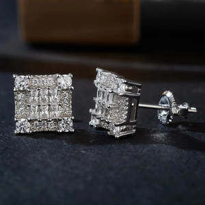 Luxurious 925 Sterling <b>Silver</b> Hip-Hop Bar Screw-<b>Back</b> <b>Earrings</b> Iced-Out Rectangular Baguette Moissanite Stud Screw-<b>Back</b> Design - Product Image 5