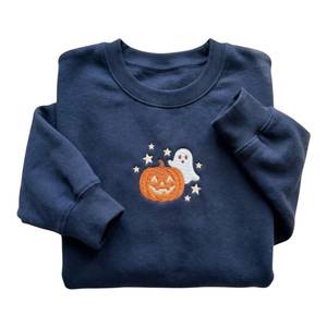 <b>Halloween</b> Embroidered 100% Cotton <b>Sweatshirt</b> Pullover Crew Neck Fleece Unisex Winter Front Logo Autumn Wear - Product Image 3