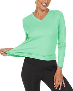 T-shirts décontractés pour femmes, couleur unie, col rond, manches longues, impression de logo personnalisée OEM - Product Image 3