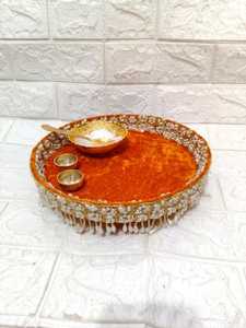 Juego de Thali Decorativo de Krishna con Tazón, Cuchara y Porta Kumkum, Decoración para Janmashtami, Regalo Espiritual, Bandeja de Ofrenda Bal Gopal - Product Image 5