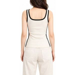 Débardeur Femme Col Carré Blanc Personnalisé avec Bordure Contrastante en Coton Sans Manches Coupe Ajustée Décontracté pour l'Été - Product Image 3