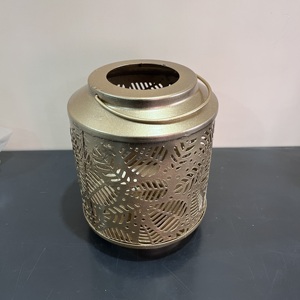 Gold Metal Candle Lantern Leaf Cut Design Tealight Holder <b>Decorative</b> <b>Table</b> Lantern Home <b>Decor</b> - Product Image 5
