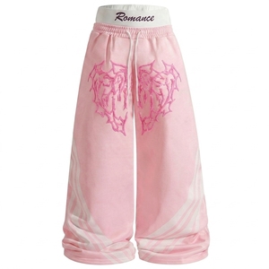 Women's Custom Embroidered Lightweight Solid Oversized <b>Crop</b> <b>Top</b> Wide Leg Jogger Pants Set Streetwear Spring Wear Elastic Waist - Product Image 4