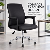Chaise de bureau ergonomique moderne à dossier mi-haut en cuir PU, base chromée, hauteur réglable, pivotante, pour l'école, la maison, le bureau, siège de direction