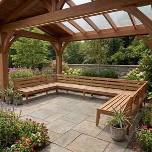 Banco Seccional de Madera de Teca Sólida para Exteriores, Banco de Patio en Forma de U, Banco de Jardín con Listones, Mueble para Sentarse en el Patio Trasero o Parque - Product Image 5