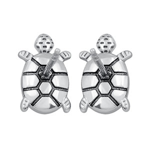 Gourik Women's Trendy Southwest Turtle <b>Stud</b> <b>Earrings</b> Antique Sterling Silver Oxidized Bezel Setting Blue Copper Anniversary - Product Image 3