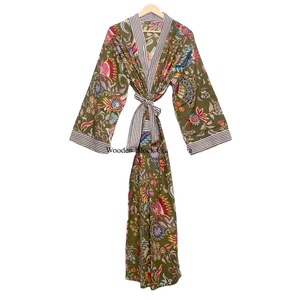 Vestido Kimono de Algodón Hecho a Mano con Estampado Floral, Ropa de Dormir de Verano, Estampados en Bloque, Túnica Larga para Dama de Honor, Túnica Casual para la Playa - Product Image 1