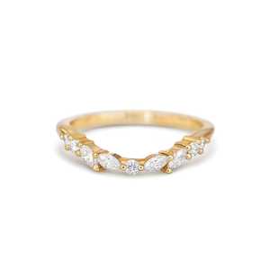Bagues empilables à contour incurvé en or massif 14K 18K avec diamant de laboratoire taille marquise serti à griffes, motif vague, assorties, pour femme, style minimaliste - Product Image 1