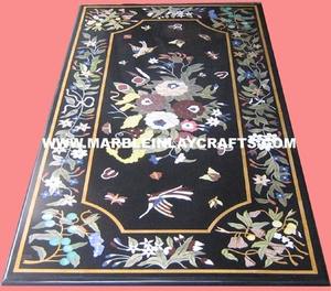 Mesa Rectangular de Mármol Blanco con Incrustaciones de Piedras Semipreciosas Naturales con Diseño de Hojas para Uso en el Hogar y la Oficina - Product Image 5