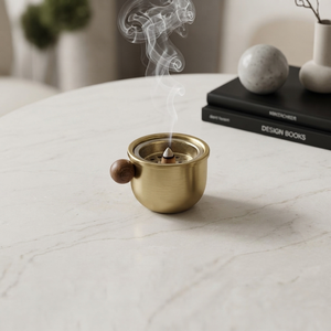 Compact Rounded Metal Incense <b>Burners</b> In Black Gold And Silver Finishes Each Featuring <b>Side</b> Wooden Ball Handles And Mesh Inserts - Product Image 4