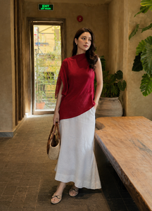 Women's Royal Blue Bohemian V-Neck Off-Shoulder Dress White Wide-Leg Pants <b>Set</b> <b>Linen</b>/Cotton All Seasons Vintage Eco-Friendly - Product Image 4