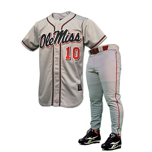 Conjunto de Uniforme de Béisbol Ole Miss para Hombre, Jersey Gris y Pantalones, 10, Estampado Tackle Twill, Absorbe la Humedad, Corte Regular, Manga Corta - Product Image 1