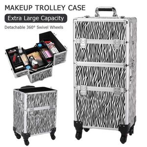 Organizador de Cosméticos 3 en 1 de Aluminio Resistente con Estampado de Cebra Blanco, Caja para Tatuajes Resistente al Agua con Asa para Viaje - Product Image 3