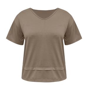 T-shirts en tricot à épaules tombantes, grande taille, 60% coton, manches courtes pour femmes, été, décontracté, couleur unie, col rond, en provenance du Bangladesh - Product Image 3