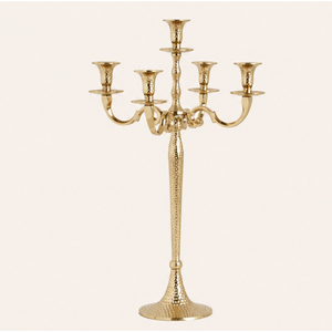 Candélabre de luxe doré à 5 bras, en métal martelé, vente en gros, centre de table pour décoration de mariage, hôtel, événement - Product Image 1