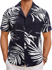 Camisa hawaiana tropical floral para hombre, de manga corta, informal, con botones, de verano, colorida, para vacaciones, de algodón, estilo jungla. - Product Image 3