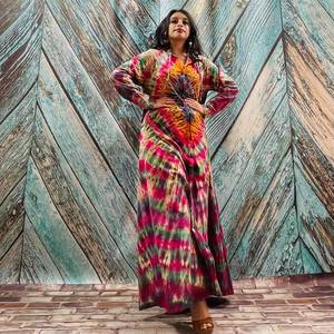 2025 nouveau produit main cravate teinture Kimono veste vacances Boho coupe ample veste vêtements de plage couvrir vacances d'été femmes Kimono Robe - Product Image 3