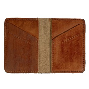 Luxury Cognac <b>Brown</b> Genuine Leather Vertical Bi Fold <b>Wallet</b> Slim Six Diagonal Card Slots Smooth Elegant Cash Pocket Folder Case - Product Image 4