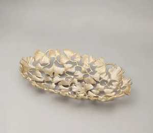 Bol à bijoux de luxe en métal doré en forme de feuille profonde, plat d'appoint pour clés, petit organiseur de vanité - Product Image 4