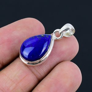 Colgante de Plata de Ley con Lapislázuli Natural 100% en Forma de Pera para Mujer, Collar de Piedras Preciosas DIY, Engaste de Bisel, Mejor Precio - Product Image 4
