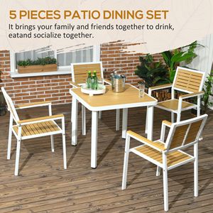 Set da Pranzo da Esterno a 5 Pezzi Resistente alle Intemperie con Materiali HDPE e Telaio in Alluminio per Arredamento da Veranda - Product Image 4