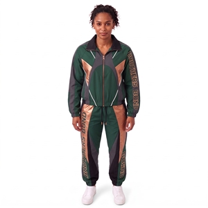 Ensemble de survêtement pour femme personnalisé, couleur bordeaux, avec col doré, empiècements en mesh, veste de survêtement et pantalon élastique, ensemble sportswear décontracté 2 pièces. - Product Image 2