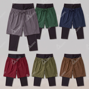 Shorts de sport modestes 2-en-1 pour hommes avec leggings de compression, séchage rapide, pour la gym, la course, l'entraînement, le fitness et les activités sportives - Product Image 5