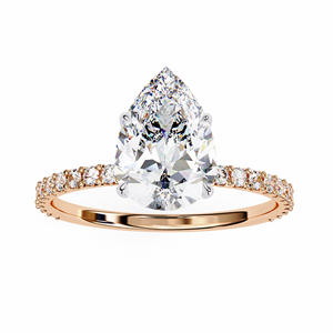 Bague de fiançailles pour femme en or rose avec diamant de laboratoire taille poire, sertie à griffes et pavé, bijou de mariée classique - Product Image 5