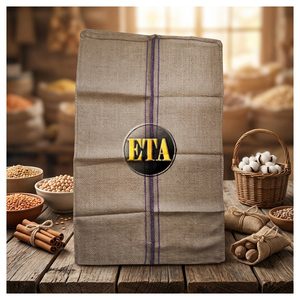 Sac en jute avec 0,142857 pierres, poids du sac 111,76 cm x 67,31 cm, motif 8x8, 3 bandes bleues, 300 sacs par balle, avec détails violets - Product Image 1