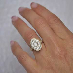 Bague de fiançailles personnalisée en or massif 14k 18k avec diamant de laboratoire taille baguette ovale et ronde, style Art Déco, monture halo, pour mariage, vintage, vente en gros - Product Image 4