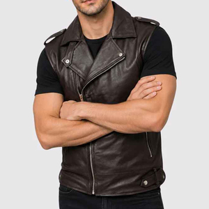 Men <b>Leather</b> <b>Vest</b> Genuine <b>Leather</b> Biker Motorcycle Fashion Casual Outdoor Winterwear Sleeveless Slim Fit Stylish Premium <b>Vest</b> - Product Image 3