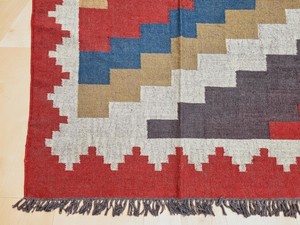 Handmade Kilim Area <b>Rug</b> Geometric Pattern Flatweave Wool Acrylic Rectangle Living Room <b>Boho</b> Tribal Style Jute Backing - Product Image 4