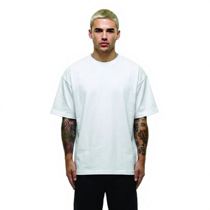T-shirt en coton noir surdimensionné pour homme, manches courtes, col rond, jersey uni décontracté - Product Image 4