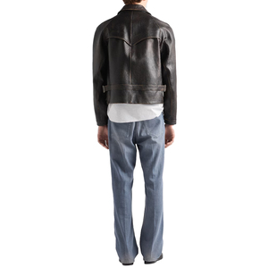<b>Men's</b> Vintage Nappa <b>Leather</b> <b>Jacket</b> Luxury Goatskin <b>Leather</b> Zip Up Blouson <b>Jacket</b> custom OEM <b>leather</b> good manufacturer - Product Image 2